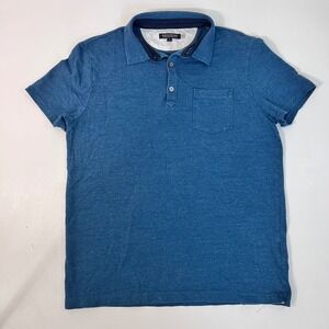 Banana Republic Performance Pique Polo L Blue Short Sleeve Chest Pocket Stretch